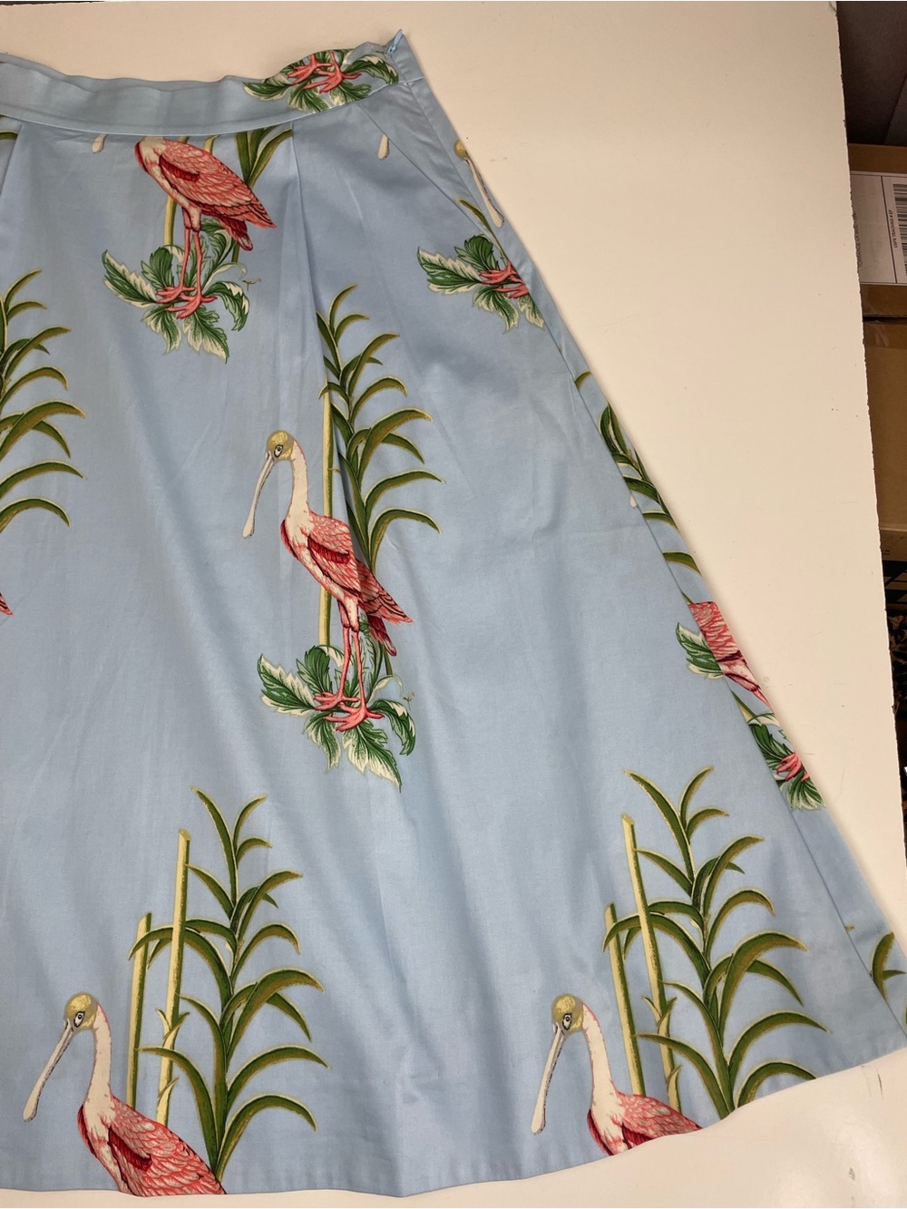 Ann Taylor Flared Skirt Blue Pink Tropical Bird Print Lined Pocket - Picture 10 of 12